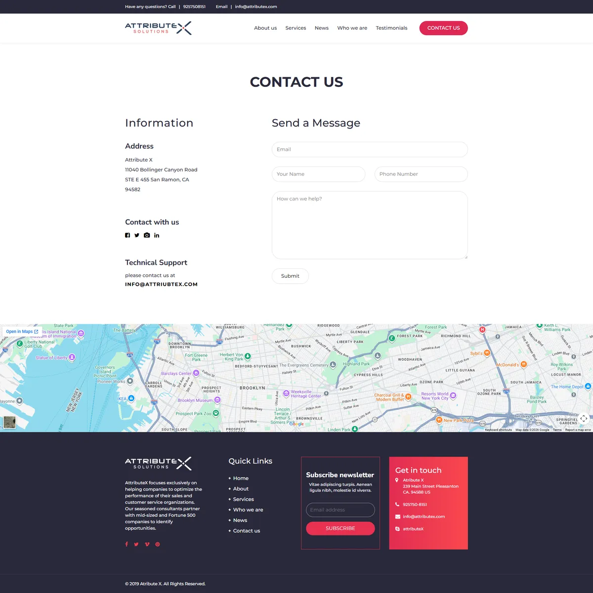 The AttributeX Solutions contact and quote request page
