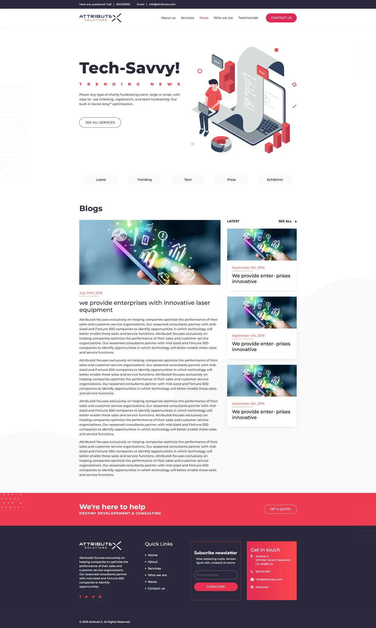 The AttributeX Solutions homepage hero and services overview