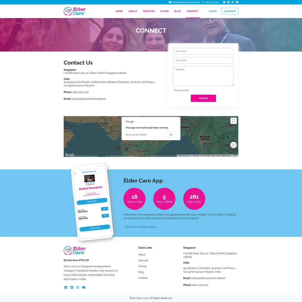 The Elder Care contact page