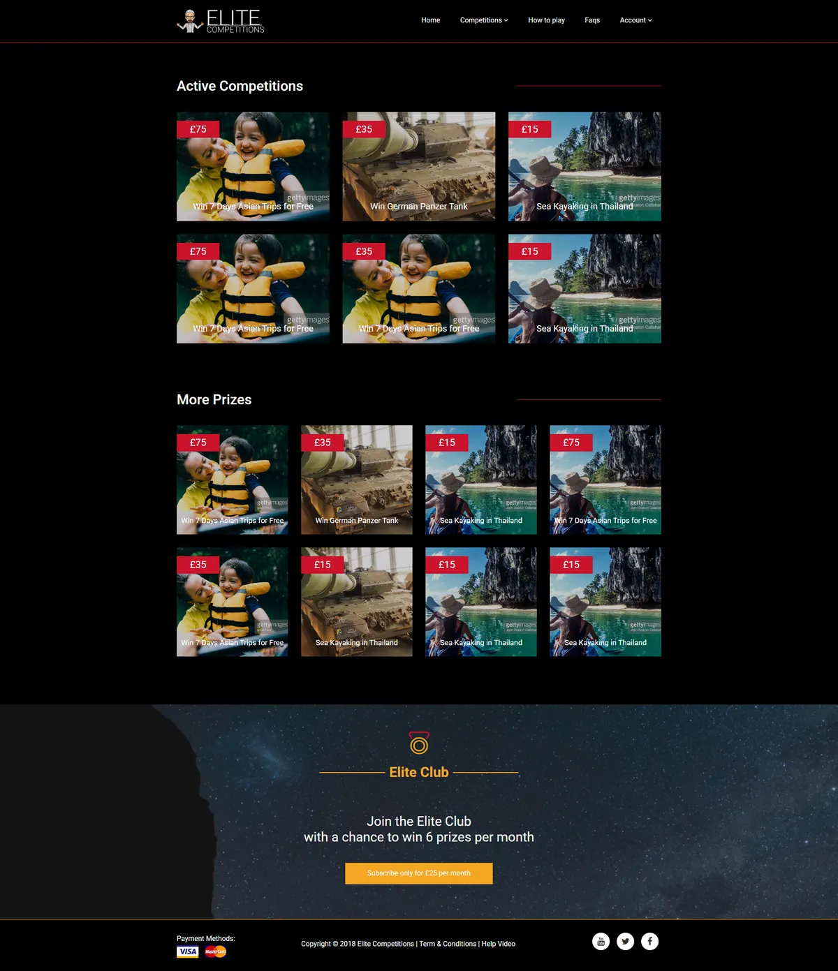 The Elite Competitions active competitions listing page