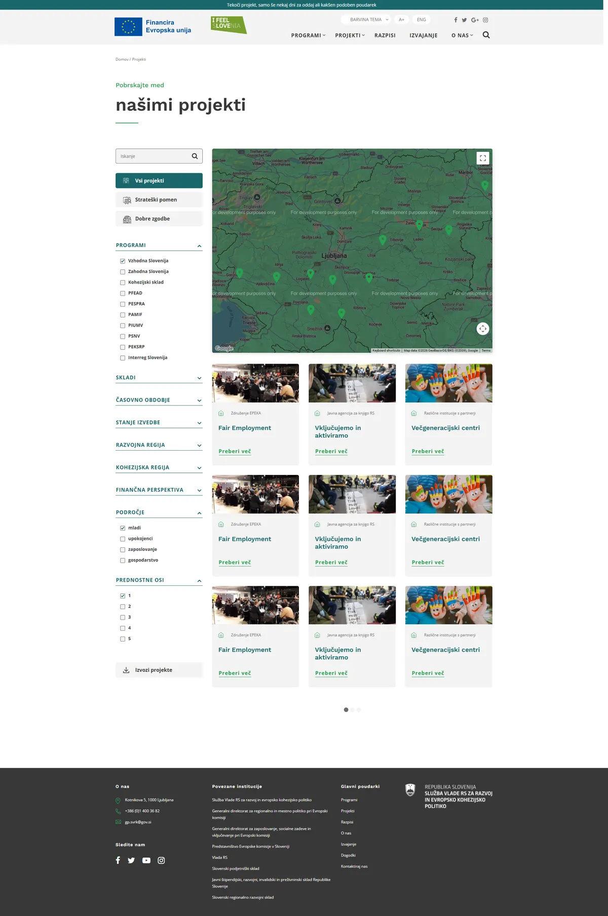 The EU-Skladi projects listing page