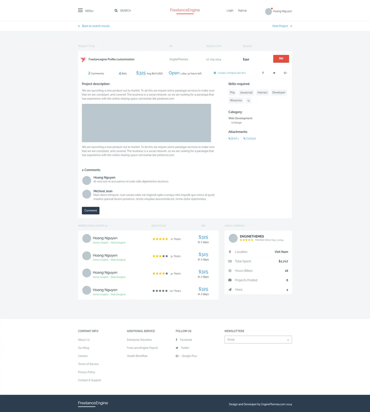 A single project detail page on FreelanceEngine