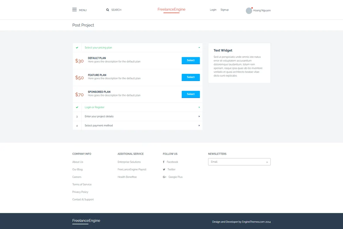 The multi-step "submit a project" flow on FreelanceEngine