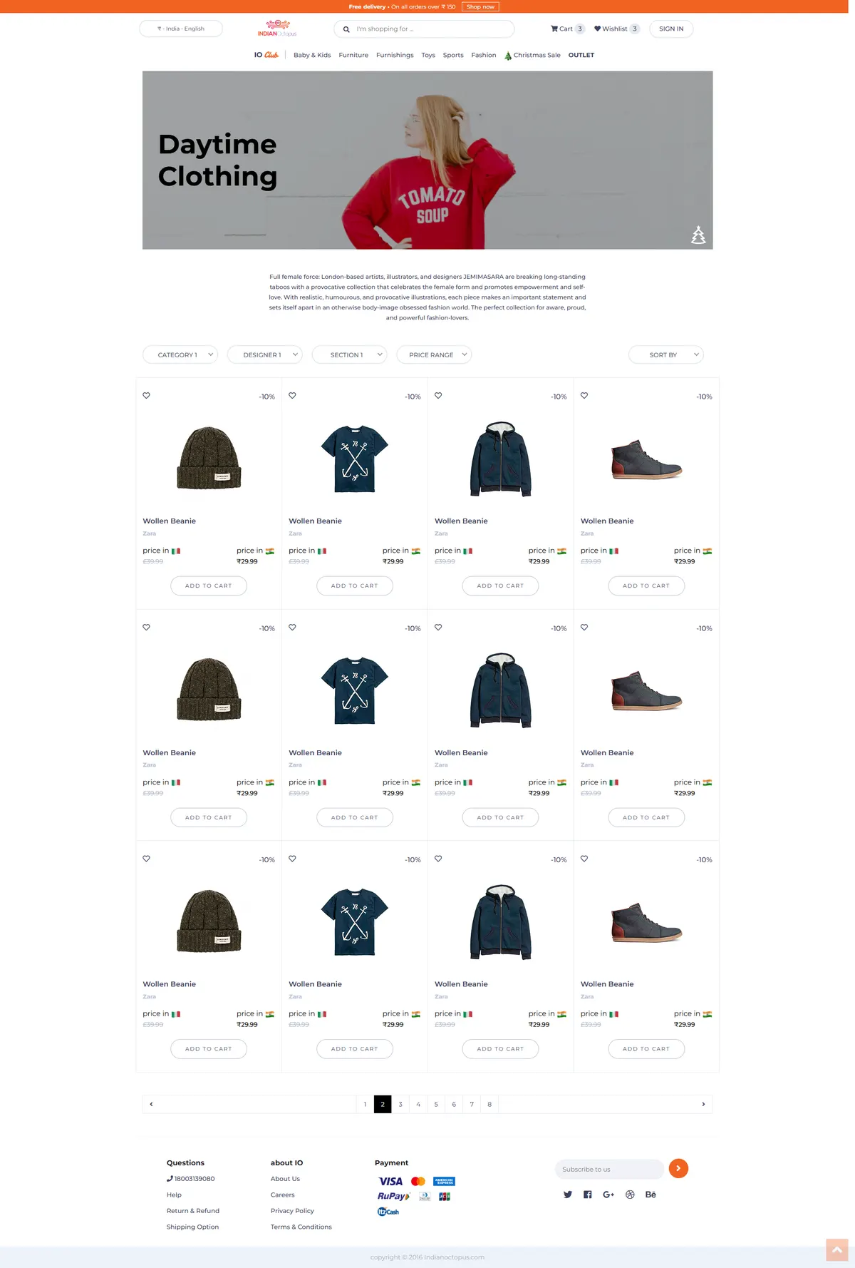 The FURNI product listing page with filters