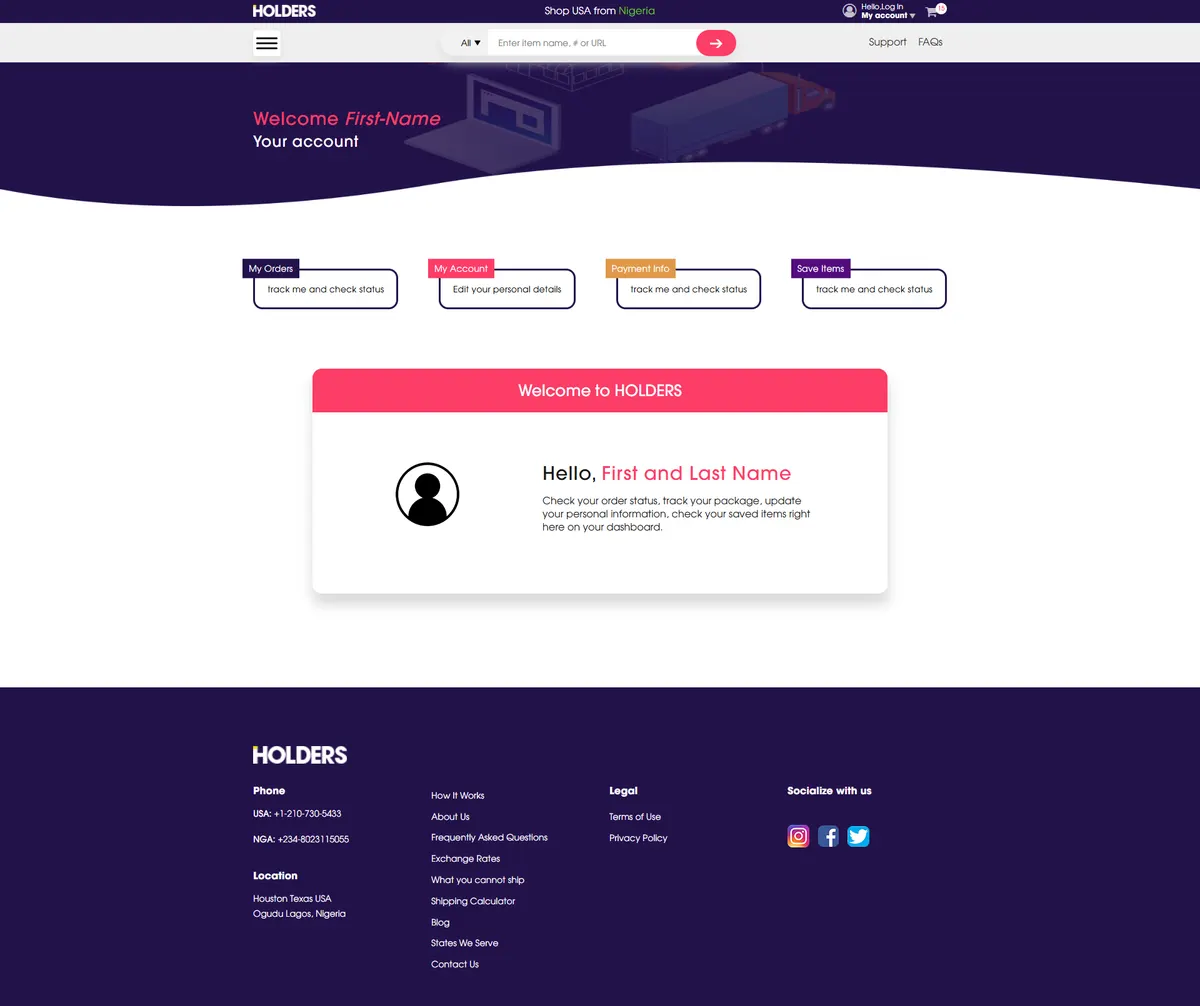 The Holders account page