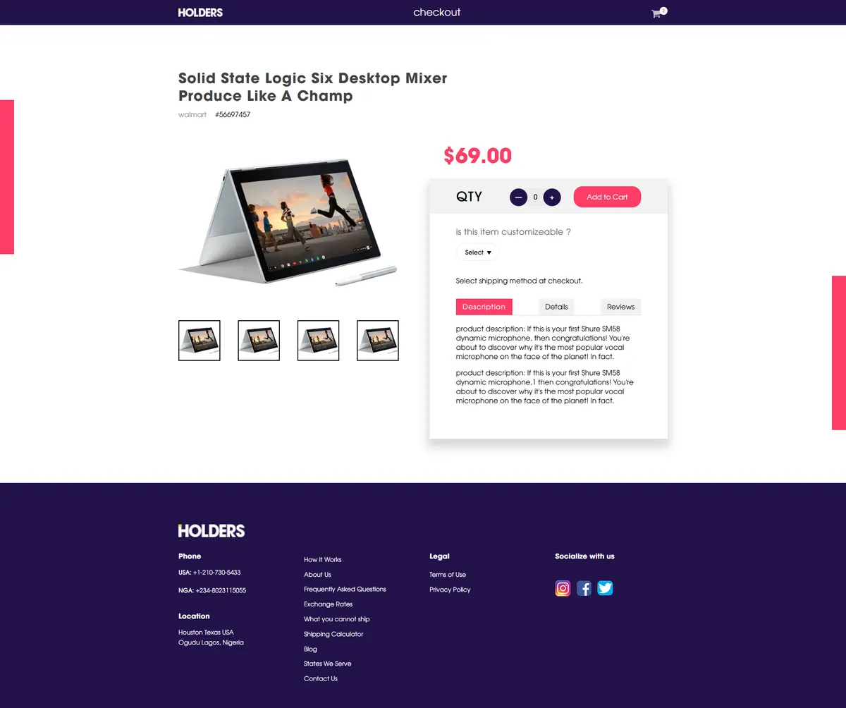 A product page on Holders