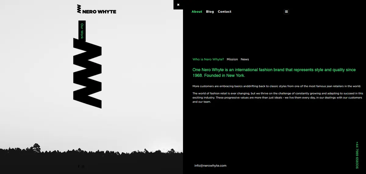 The Nero Whyte about page telling the brand's story